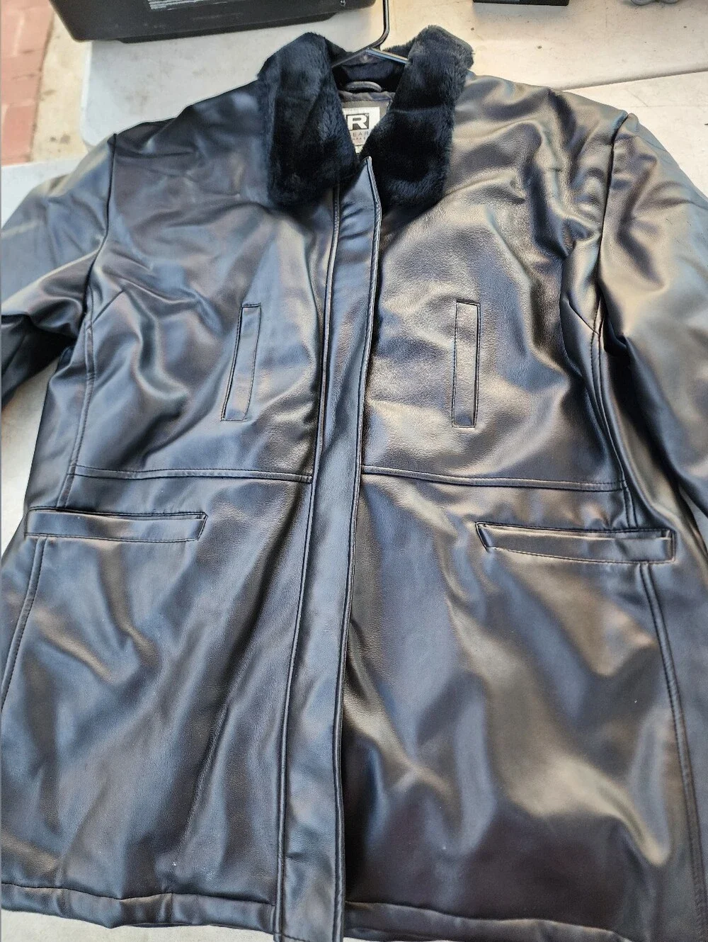 Rampage Black Faux Leather Coat with Faux Fur Collar Preowned